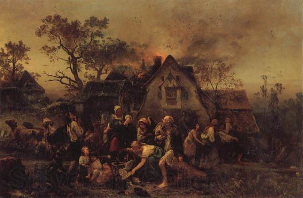 Ludwig Knaus A Farm Fire Germany oil painting art